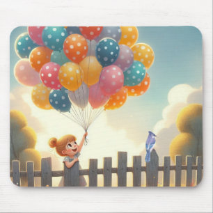 Whimsical/cute balloon girl art mouse pad