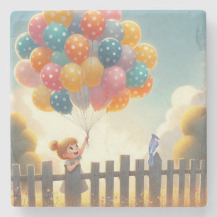 Whimsical/cute balloon girl art stone coaster