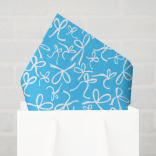 Whimsical Cute Blue White Bows Pattern Girly Gift  Tissue Paper
