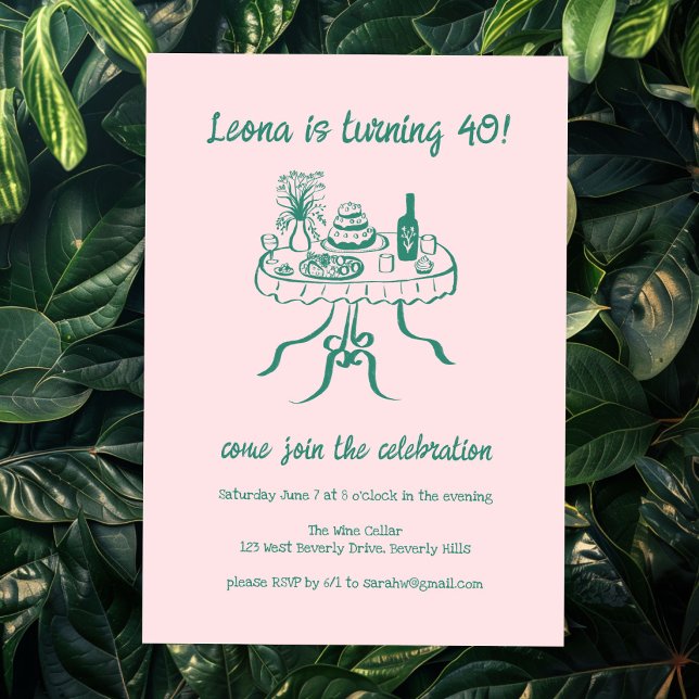 Whimsical Cute Buffet Picnic Custom Birthday Party Invitation (Whimsical Cute Buffet Picnic Custom Birthday Party Invitation
Pink Green)