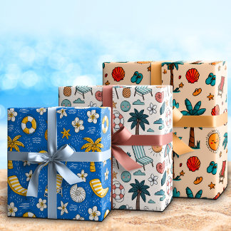 Whimsical Cute Cartoon Summer Beach Vacation Wrapping Paper Sheet