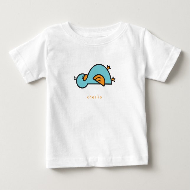 Whimsical Cute Cartoon Teal Blue Baby Duckling Boy T-Shirt (Front)