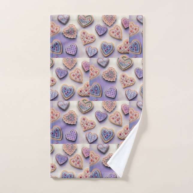 Whimsical cute colourful cookies hearts watercolor hand towel (Hand Towel)