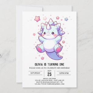 Whimsical Cute Dinosaur 1st Birthday Invitation