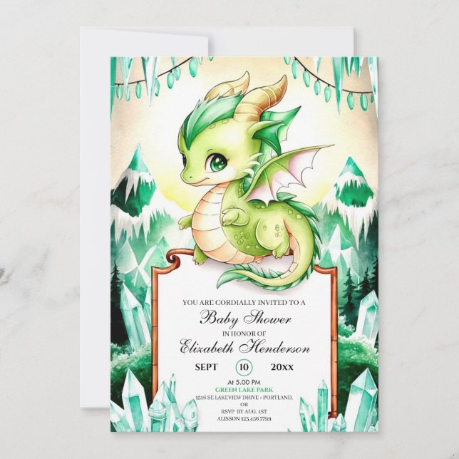  Whimsical Cute Dragon Baby Shower Invitation (Front)