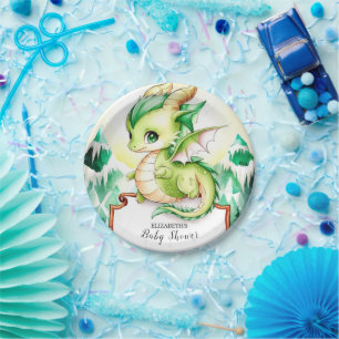 Whimsical Cute Dragon Baby Shower Paper Plate