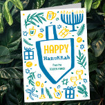 Whimsical Cute Dreidel Menorah CUSTOM HANUKKAH<br><div class="desc">Perfect cute card for a fun holiday card! Hand made art for you! FULLY CUSTOMIZABLE! Click on “Personalise” above to edit the text. Click "edit using design tool" to adjust the fonts, colours and placements. (check my shop for alternate designs too) This is a folded card, check my shop for...</div>
