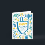 Whimsical Cute Dreidel Menorah CUSTOM HANUKKAH Holiday Card<br><div class="desc">Perfect cute card for a fun holiday card! Hand made art for you! FULLY CUSTOMIZABLE! Click on “Personalise” above to edit the text. Click "edit using design tool" to adjust the fonts, colours and placements. (check my shop for alternate designs too) This is a folded card, check my shop for...</div>