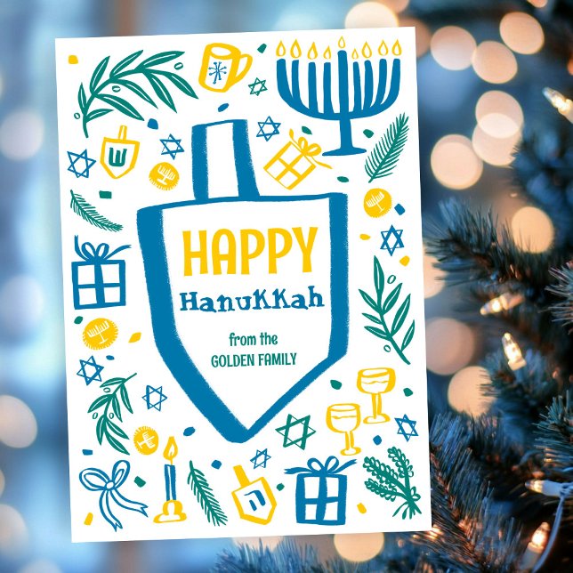 Whimsical Cute Dreidel Menorah CUSTOM HANUKKAH Holiday Card (Whimsical Cute Dreidel Menorah CUSTOM HANUKKAH Holiday Card
)