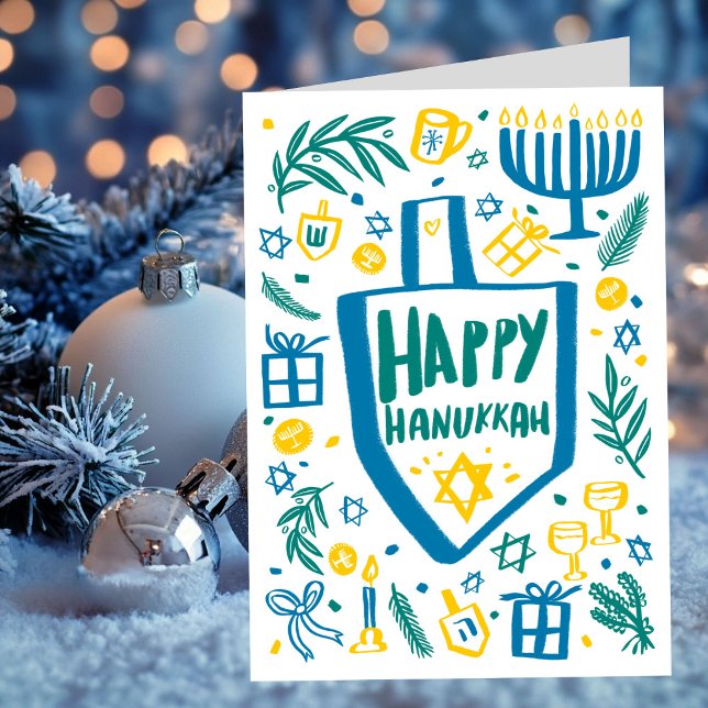 Whimsical Cute Dreidel Menorah CUSTOM HANUKKAH Holiday Card (Whimsical Cute Dreidel Menorah CUSTOM HANUKKAH Holiday Card
)