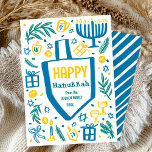 Whimsical Cute Dreidel Menorah CUSTOM HANUKKAH Holiday Card<br><div class="desc">Perfect cute card for a fun holiday card! Hand made art for you! FULLY CUSTOMIZABLE! Click on “Personalise” above to edit the text. Click "edit using design tool" to adjust the fonts, colours and placements. (check my shop for alternate designs too) This is a flat card, check my shop for...</div>