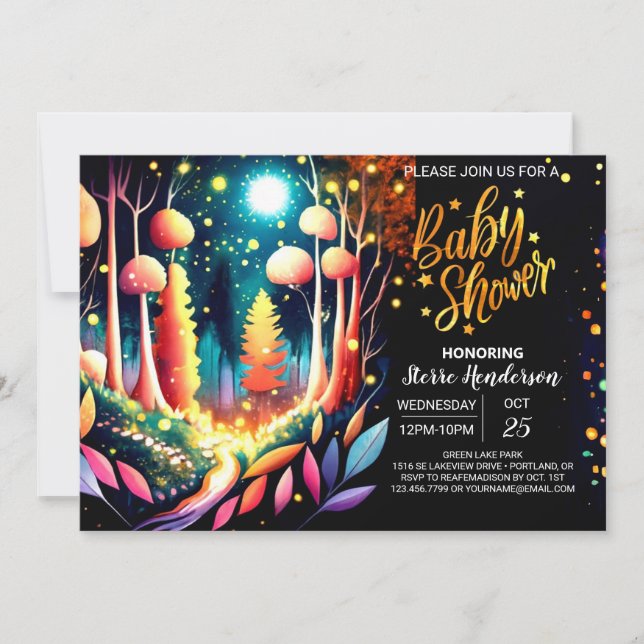 Whimsical Cute Editable Fireflies Baby Shower Invitation (Front)