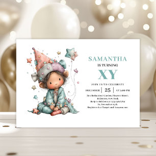 Whimsical Cute Fairy Girl 1st Birthday Pastel Invitation