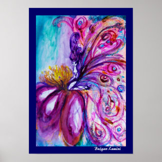 WHIMSICAL CUTE FAIRY IN PINK AND GOLD SPARKLES POSTER