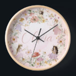 Whimsical Cute Fairy Wildflower Garden Meadow Clock<br><div class="desc">Personalised this whimsical wildflower fairies round wall clock easily and quickly. Simply click the Edit Using Design Tools button to edit the text, change font and font colours. Featuring watercolor hand-drawn fairies in an enchanted wildflower meadow. Matching items available in store. All text is editable! Makes a wonderful personalised present!...</div>