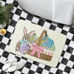 Whimsical Cute Fantasy Dragons Easter Basket Bath Mat