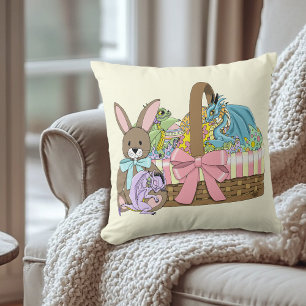 Whimsical Cute Fantasy Dragons Easter Basket  Cushion