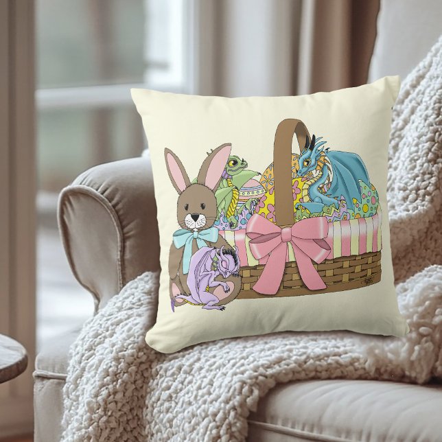Whimsical Cute Fantasy Dragons Easter Basket  Cushion (Creator Uploaded)