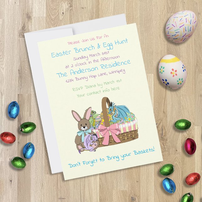 Whimsical Cute Fantasy Dragons Easter Basket  Invitation (Creator Uploaded)
