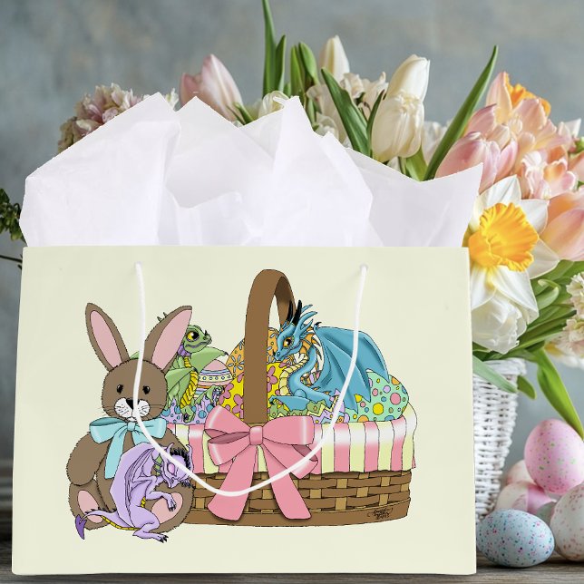 Whimsical Cute Fantasy Dragons Easter Basket  Large Gift Bag (Creator Uploaded)