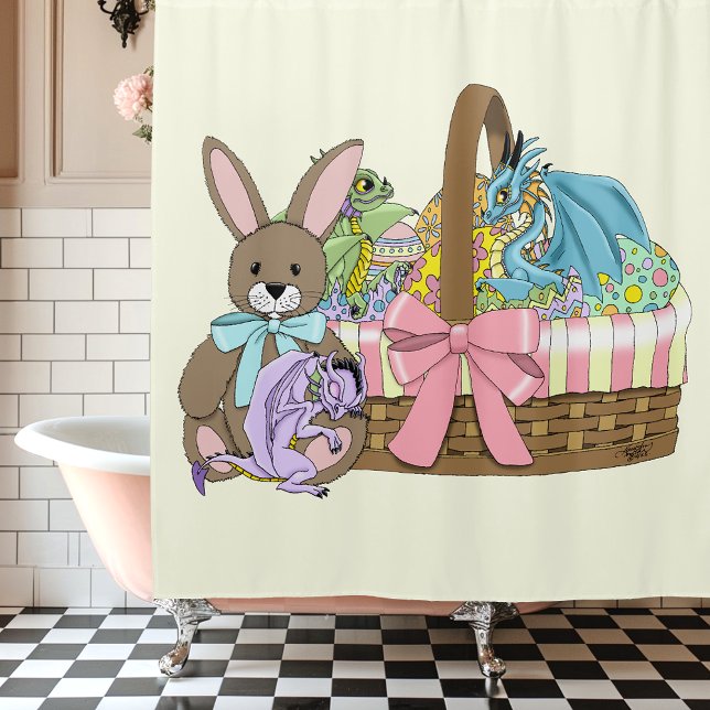 Whimsical Cute Fantasy Dragons Easter Basket  Shower Curtain (Creator Uploaded)