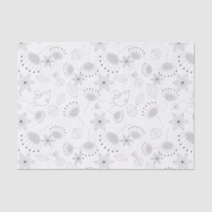 Whimsical Cute Floral and Bird Pattern on White Tissue Paper