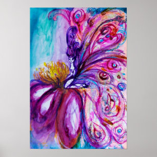 WHIMSICAL CUTE FLOWER FAIRY IN PINK,GOLD SPARKLES POSTER