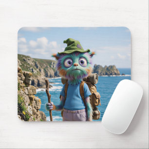 Whimsical Cute Furry Hiker Mouse Pad