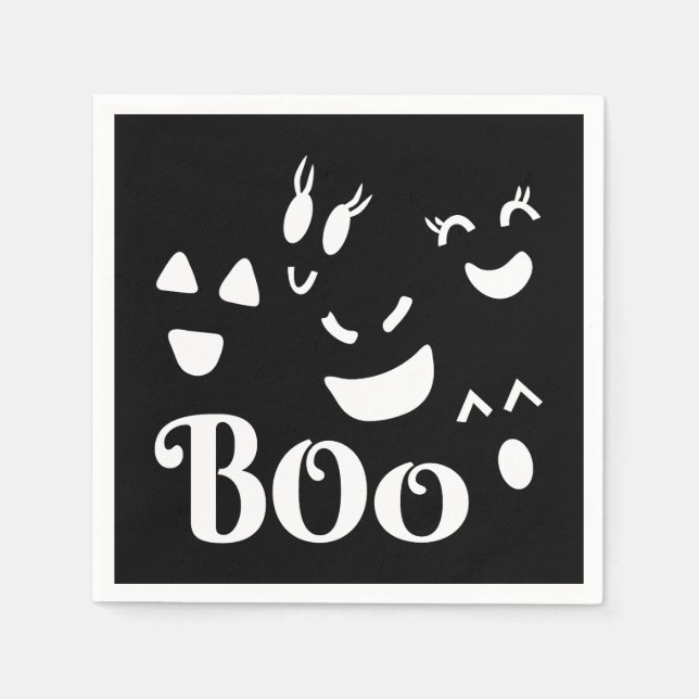 Whimsical Cute Ghost Face Boo Halloween Themed BLK Napkin (Front)