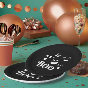 Whimsical Cute Ghost Face Boo Halloween Themed BLK Paper Plate