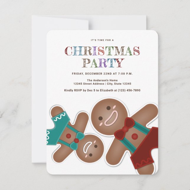 Whimsical Cute Gingerbread Cookies Christmas Party Invitation (Front)