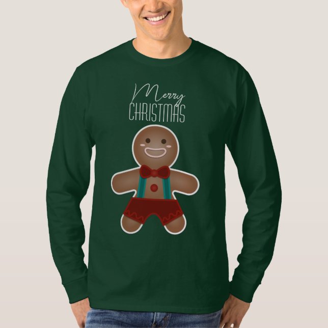 Whimsical Cute Gingerbread Merry Christmas Holiday T-Shirt (Front)
