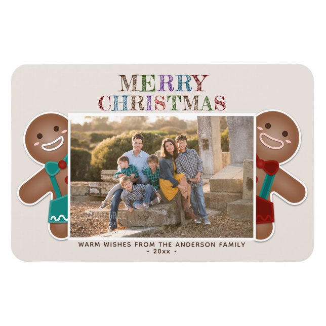 Whimsical Cute Gingerbread Merry Christmas Photo Magnet (Horizontal)