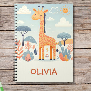 Whimsical Cute Giraffe in Savanna Notebook