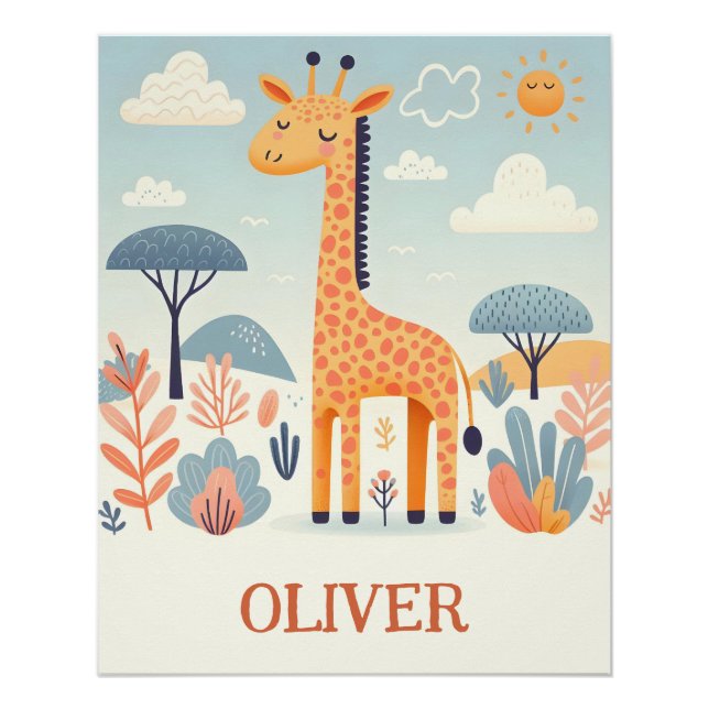 Whimsical Cute Giraffe in Savanna Poster (Front)