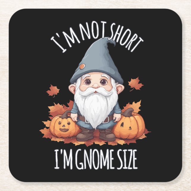 Whimsical Cute Gnome in Autumn Square Paper Coaster (Front)