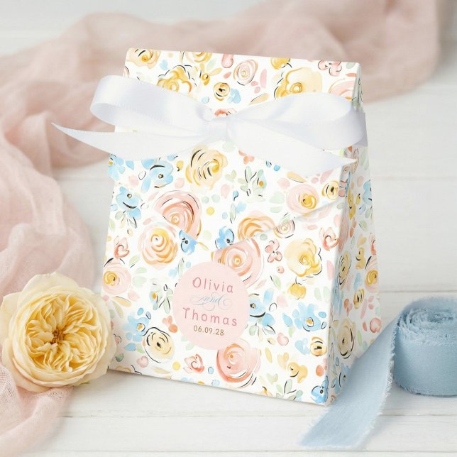 Whimsical Cute Hand Drawn Pastel Flowers Wedding Favour Box (Whimsical Floral Pattern Pastel Favor Box for Wedding)