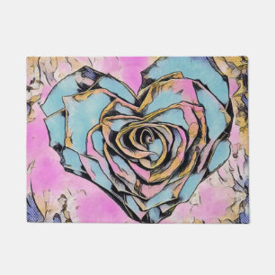 Whimsical cute heart colourful drawing doormat