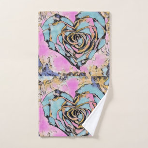 Whimsical cute heart colourful drawing hand towel