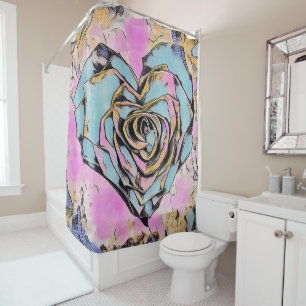 Whimsical cute heart colourful drawing shower curtain