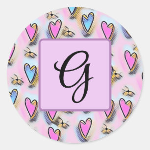 Whimsical cute hearts colorful drawing classic round sticker
