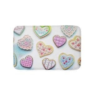 Whimsical cute hearts colourful drawing     bath mat