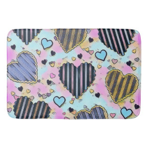Whimsical cute hearts colourful drawing   bath mat