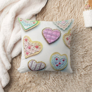 Whimsical cute hearts colourful drawing cushion