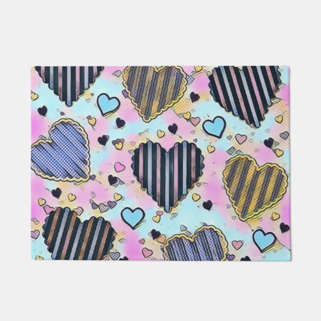 Whimsical cute hearts colourful drawing   doormat (Front)