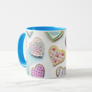 Whimsical cute hearts colourful drawing mug