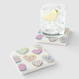 Whimsical cute hearts colourful drawing stone coaster