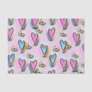 Whimsical cute hearts colourful drawing tissue paper