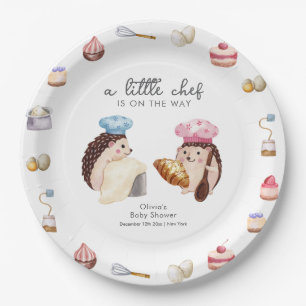 Whimsical Cute Hedgehog Chef Baker Baby Shower Paper Plate