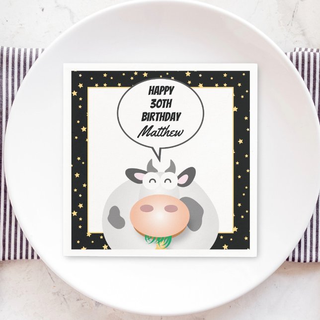 Whimsical Cute Holy Cow Happy Birthday Party Napkin (Creator Uploaded)
